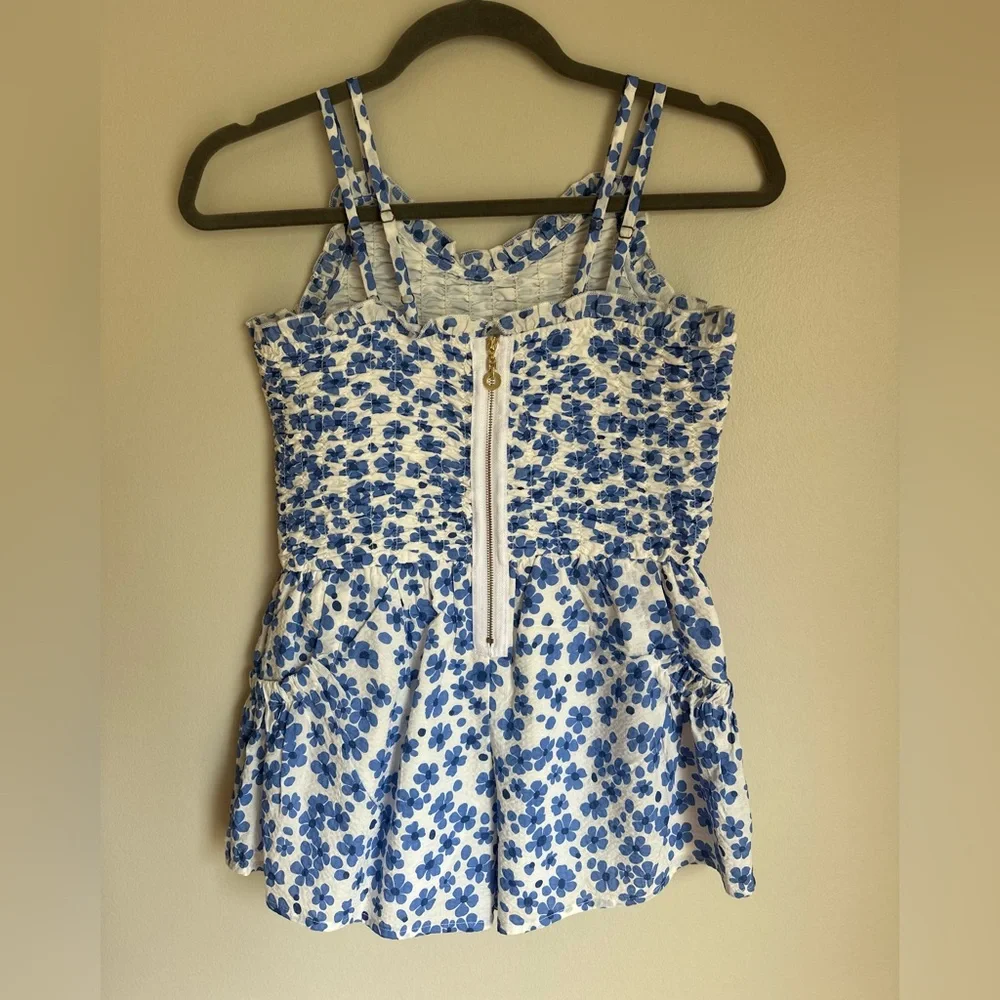 NEW Hannah banana Girls Ruched Floral Romper Blue White Size 10 Adjustable Strap - Picture 4 of 8